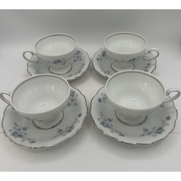 Johann Haviland China Blue Garland Cup And Saucer Bavaria Germany Set of 8 - Picture 1 of 8